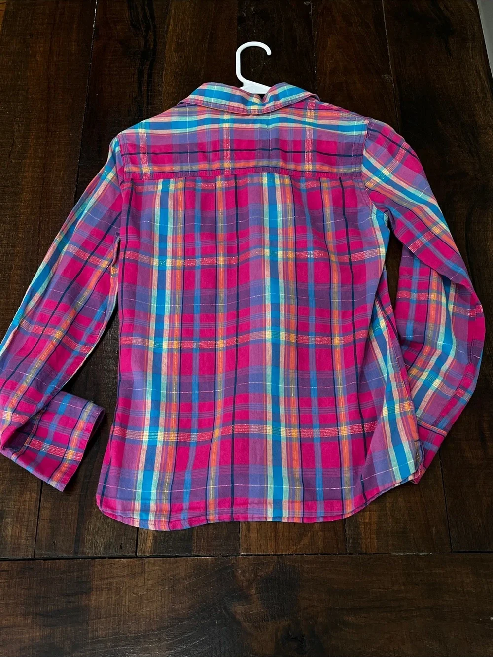 Justice Girls Plaid Button-up Shirt Y2K Sequin Pocket 99%Cotton